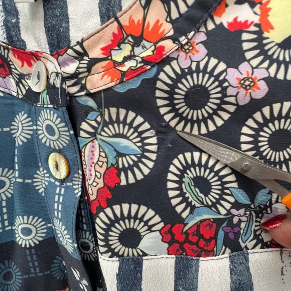 John Mark Womens Mixed Print Boxy Blouse Size XL Blue Red Patchwork Button Down - Picture 2 of 13